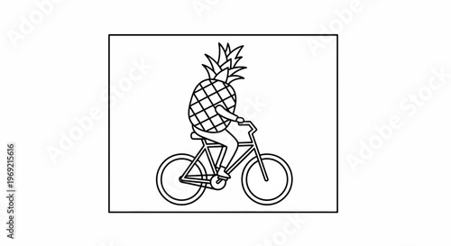 Funny Pineapple Character Riding a Bicycle, Whimsical Fruit Illustration