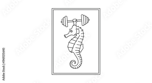 Funny Seahorse Lifting Weights, Fitness Concept, Gym Workout, Healthy Lifestyle
