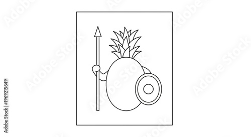 Funny Pineapple Warrior with Spear and Shield, Cartoon Character