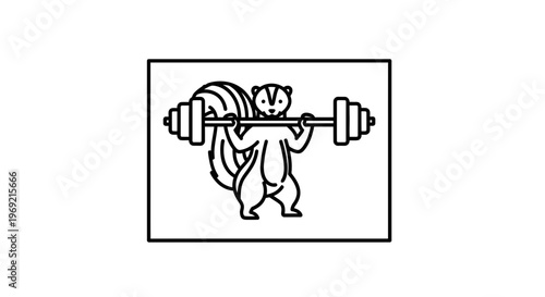 Funny Skunk Lifting Weights, Fitness Animal Mascot, Gym Workout Icon