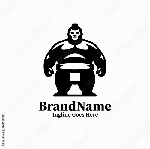 Sumo Wrestler Front View Silhouette Strong Mascot Logo