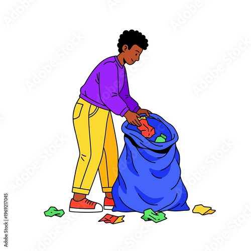 Diverse Male Characters Collecting and Sorting Garbage for Recycling, Sustainability and Environmental Protection Concept Illustration