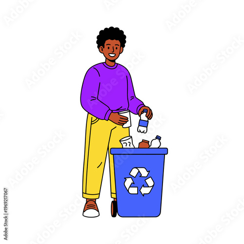 Diverse Male Characters Collecting and Sorting Garbage for Recycling, Sustainability and Environmental Protection Concept Illustration