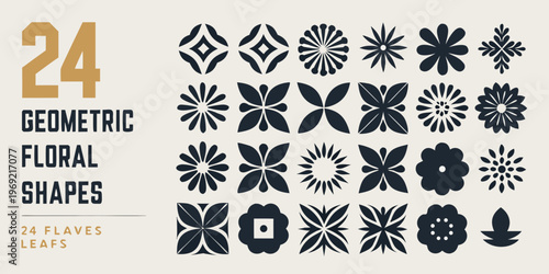 Geometric floral shapes and leaves collection with number twenty four