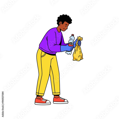 Diverse Male Characters Collecting and Sorting Garbage for Recycling, Sustainability and Environmental Protection Concept Illustration
