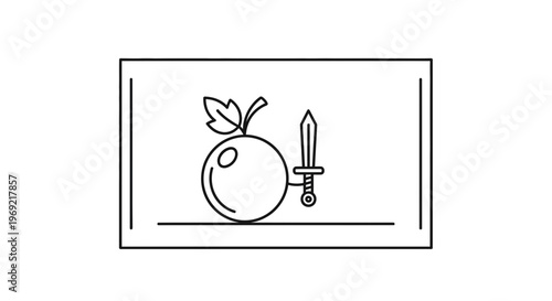 Funny cartoon orange character holding a sword, ready for battle, isolated on white background