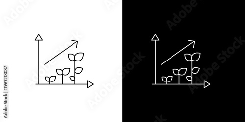 Simple line art illustration depicting plant growth on a stock market trend graph, symbolizing business expansion and financial success
