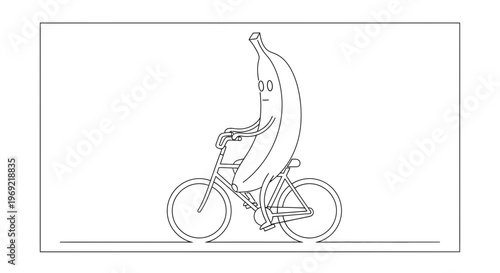 Funny Banana Character Riding a Bicycle, Cartoon Style