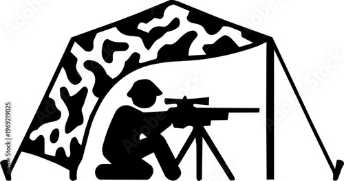 Sniper in camouflage tent icon