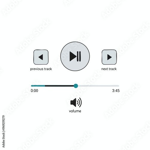 Media player interface with play/pause, previous, next, volume controls and progress bar