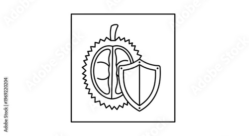 Durian Fruit Protection Shield Icon, Healthy Food Security Concept