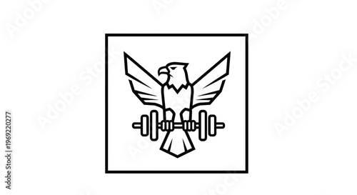 Eagle holding barbell logo, fitness gym emblem, strength and power symbol