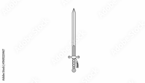 Elegant Sword Outline Icon, Medieval Weapon Symbol, Vector Illustration