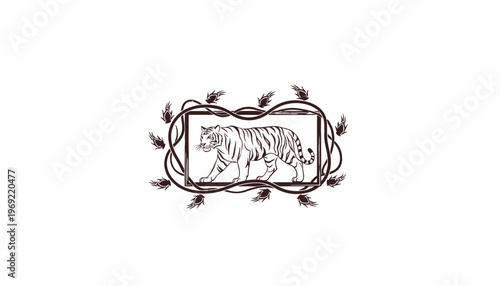 Elegant Tiger Silhouette Walking in Decorative Frame