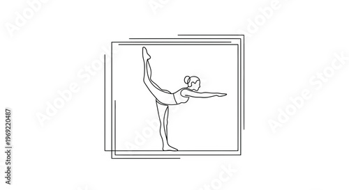 Elegant Woman Performing Yoga Pose, Dancer's Pose (Natarajasana), Minimalist Line Art