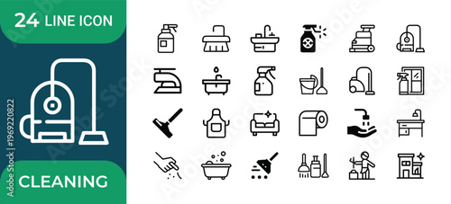 Cleaning and Housekeeping Line Icons Pack , Thin Outline Hygiene Symbols Vector