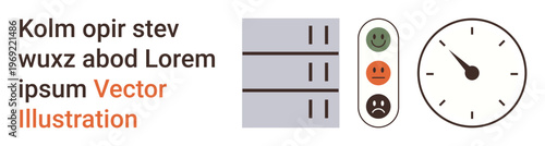 Server monitoring, time management, workflow optimization, productivity tracking, system uptime, and task prioritization. Server racks with traffic lights and a clock. Server monitoring and time