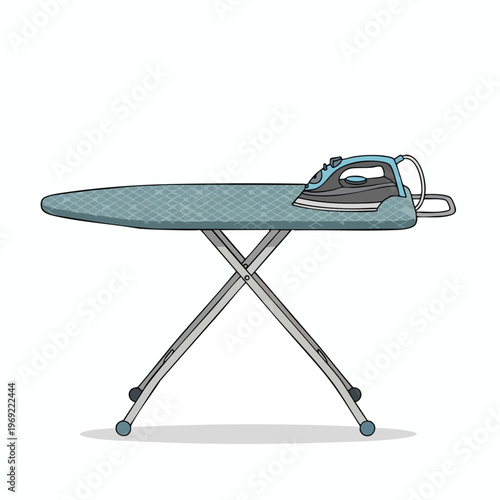 Iron and ironing board with diamond pattern and metallic legs