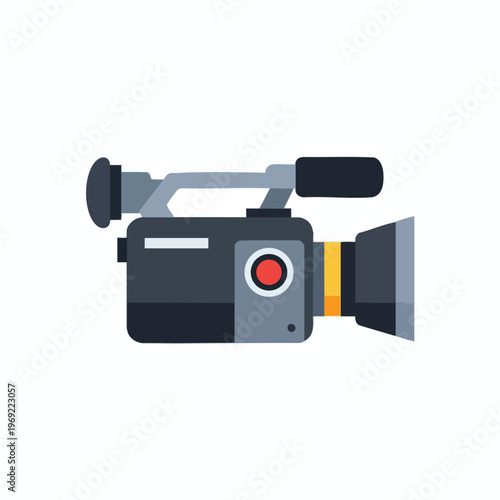 Modern professional camcorder with lens, handle, and red record button