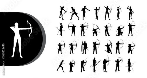 A collection of archers in various poses, showcasing different archery techniques and stances.