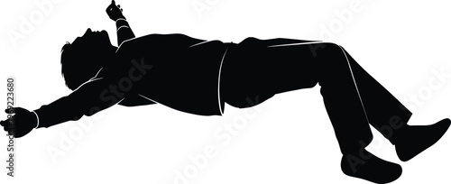Black, man, silhouette, lying, on, back, with, arms, outstretched, relaxed, pose, isolated, on, white, background, vector, illustration, resting, male, person.