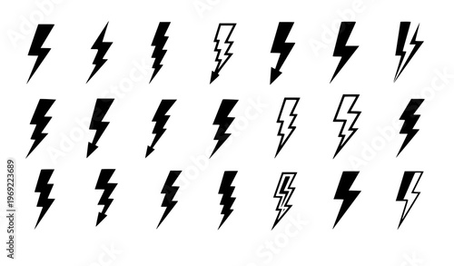Dynamic lightning bolt symbols electric energy icons abstract power vector isolated on white