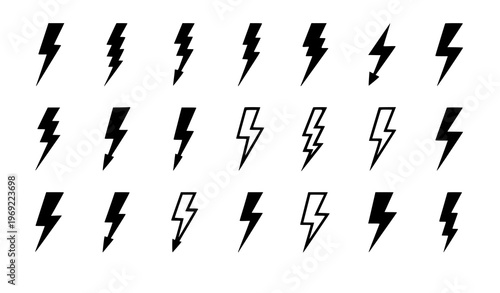 Minimal lightning bolt icon set electric power symbols simple vector isolated on white background