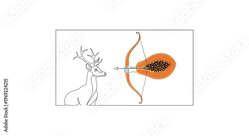 Deer Aimed by Bow and Arrow with Papaya Target, Creative Concept