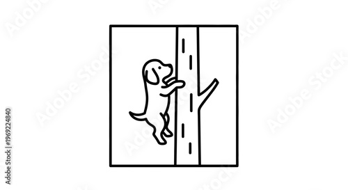 Cute puppy climbing a tree, playful dog, outdoor adventure, cartoon style illustration