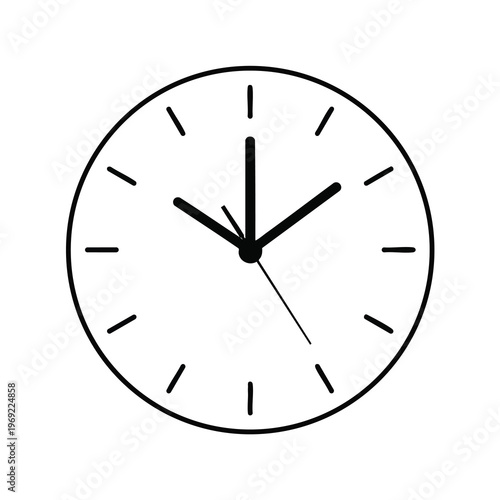 Black and white clock face with hour, minute, and second hands showing approximately 91020