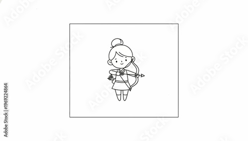 Cute Sagittarius Girl Archer Cartoon Character Holding Bow and Arrow