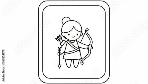 Cute Sagittarius Zodiac Sign Girl with Bow and Arrow, Astrology Icon