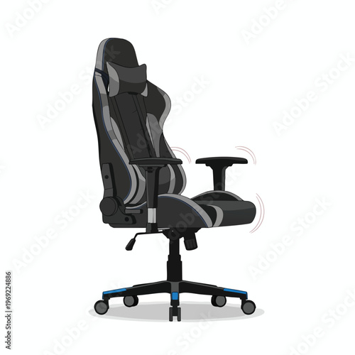 Detailed, modern ergonomic chair with lumbar support and adjustable armrests