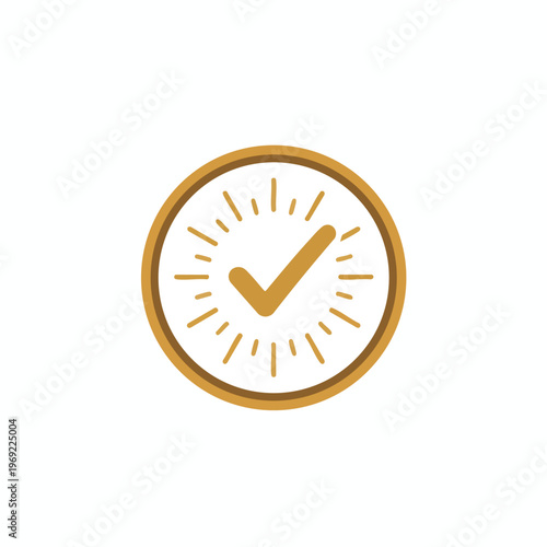 A simple, circular icon with a golden rim and a golden checkmark inside