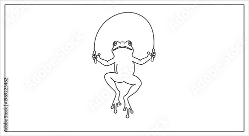 Cute Frog Jumping Rope, Outline Illustration, Fitness Activity, Healthy Lifestyle