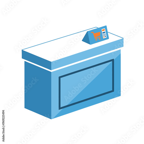 Isometric blue ticket booth machine.