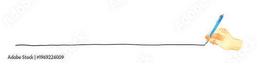 ボールペン（シャープペンシル）で線を引く手　手描き水彩イラスト素材