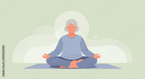Celebrating Older Americans Month A Serene Illustration of an Elderly Woman Practicing Yoga and Meditation