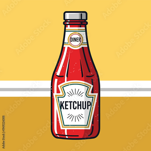 Ketchup bottle with silver cap.