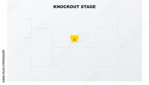 Hand-drawn knockout stage tournament bracket infographic showing match structure with a central golden trophy icon for authentic illustration