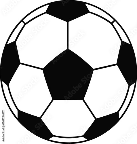 Classic black and white soccer ball isolated on white background, traditional football equipment for sports competition, geometric pentagon pattern vector icon.