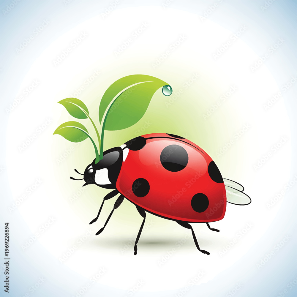 Fototapeta premium Ladybug with green plant sprout.
