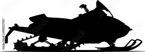 Snowmobile silhouette, black snow machine, winter sports vehicle, ski doo outline