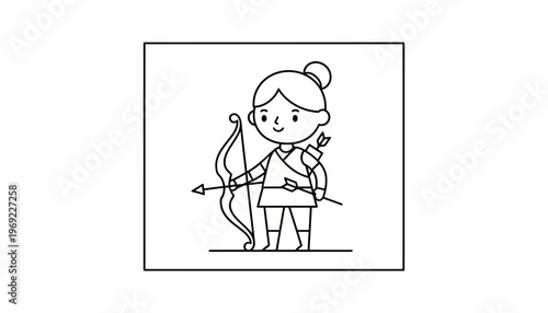 Cute Archer Girl Character with Bow and Arrow, Cartoon Style