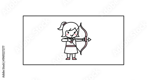 Cute Archer Girl Icon with Bow and Arrow, Zodiac Sagittarius Symbol
