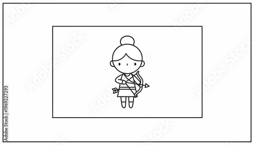 Cute Archer Girl with Bow and Arrow, Cartoon Style, Ready to Shoot
