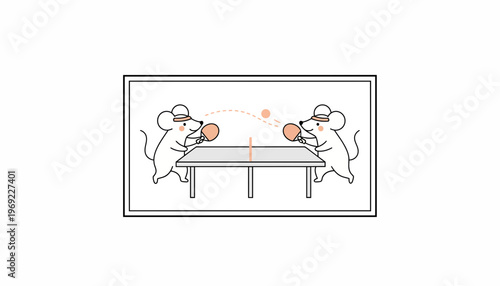 Cute cartoon mice playing table tennis, sports concept, fun activity, digital art