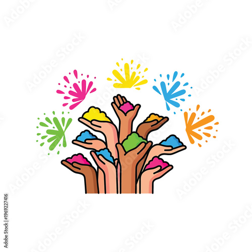 Diverse hands up in celebration.