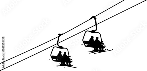 Ski Lift, Chairlift, Mountain Transport, Winter Sports, Black Outline Illustration, Vector Graphic