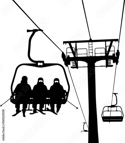 Ski Lift, Chairlift Silhouette, Winter Sports, Mountain Transportation, Black Icon